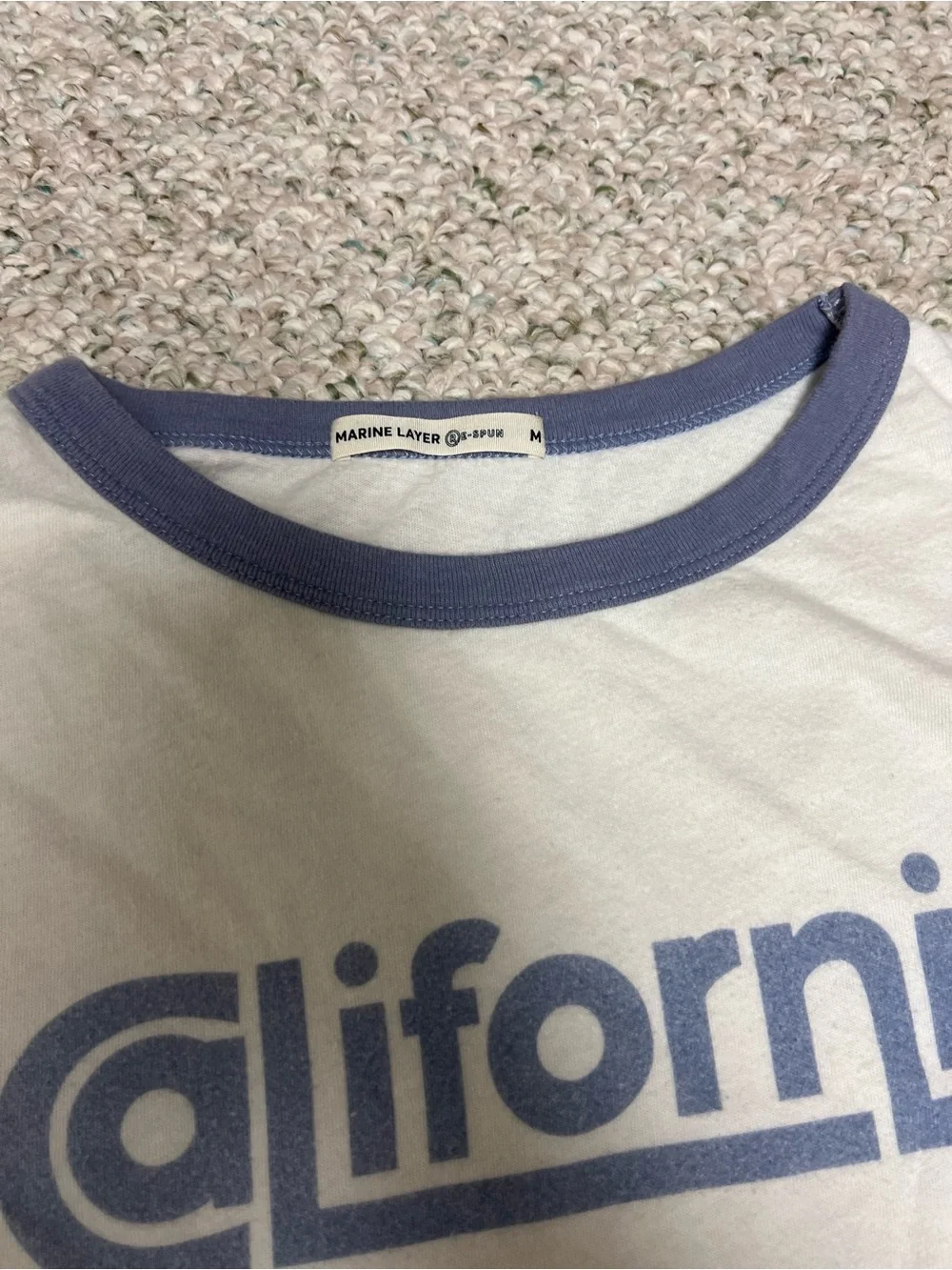 Marine Layer White Tee with Blue 'California' Logo